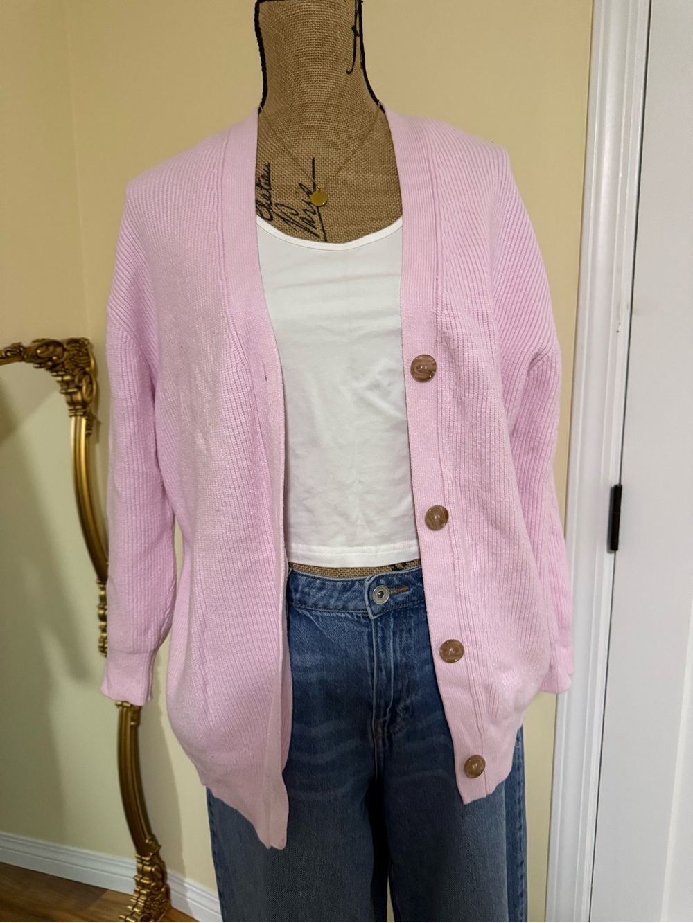 Tahari Light Pink Button-Front Cardigan